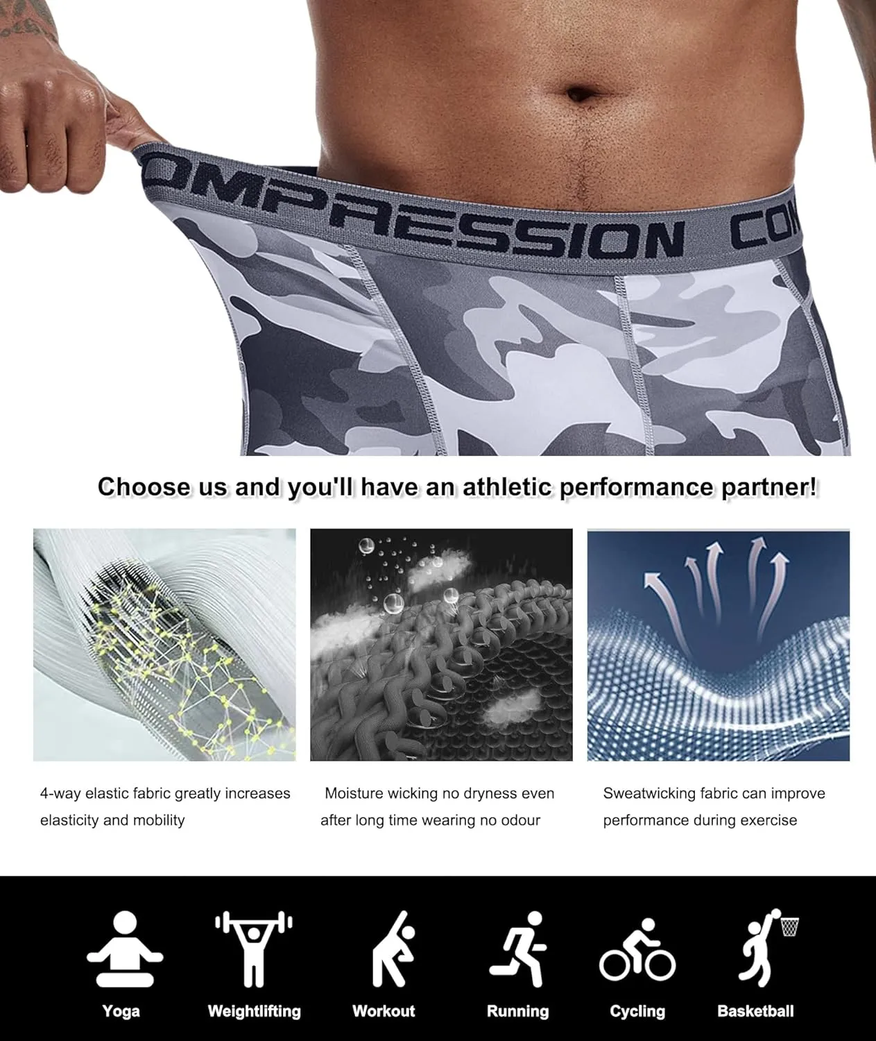 Holure Men's Performance Compression Shorts Athletic Workout Running Underwear (3 or 5 Pack)