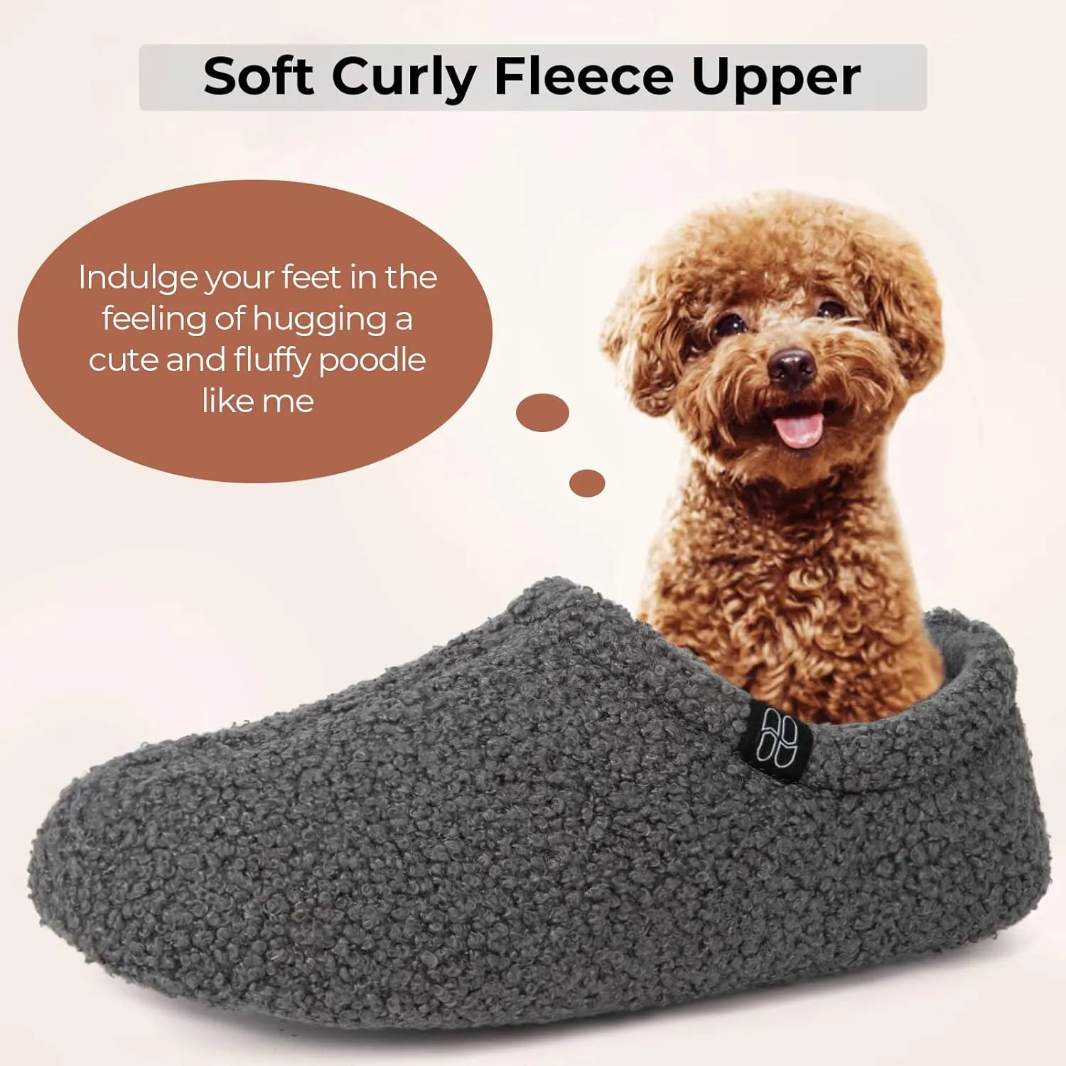 HomeTop Women's Fuzzy Curly Fur Memory Foam Loafer Slippers with Polar Fleece Lining