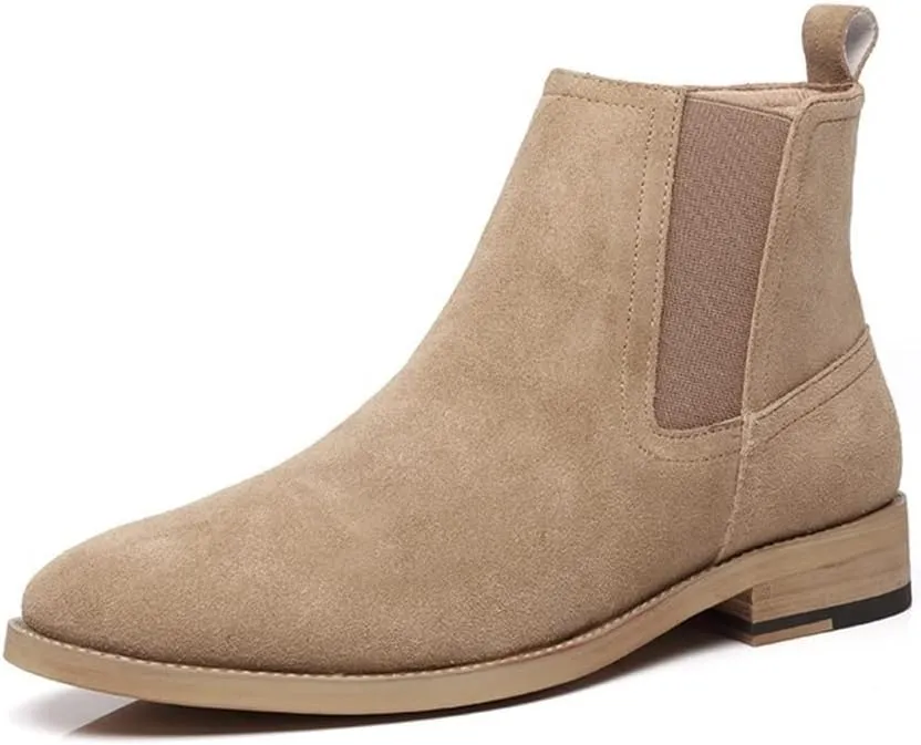 HOOENG Ankle Boots for Men Cowhide Leather Elastic Sided Habiliment Non Slip Anti-Slip Classical