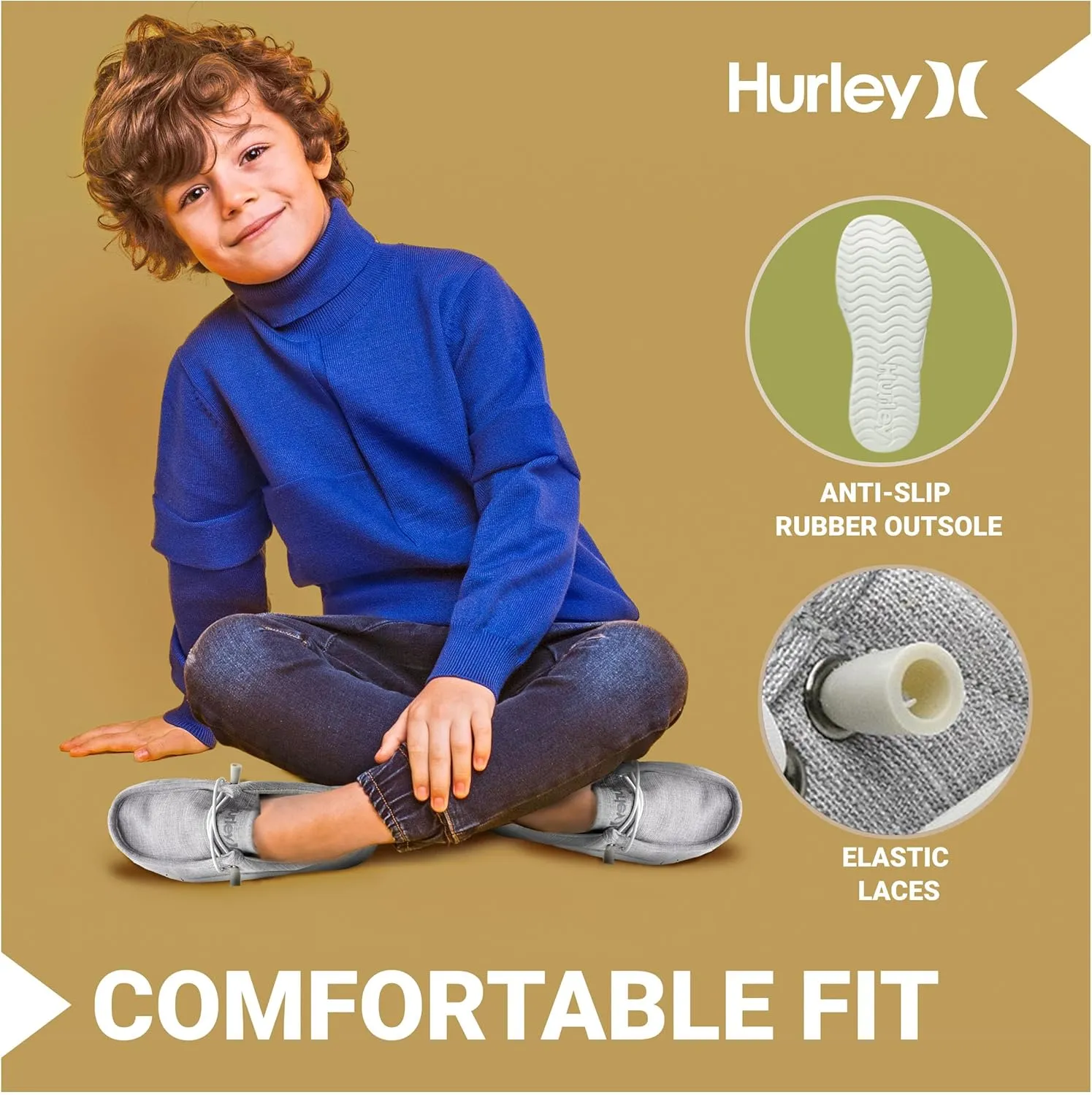 Hurley Kids Elastic Lace Loafers, Canvas Shoes for Boys & Girls - Comfortable, Durable, Stylish - Kid's Fashion Sneakers, Wide Toe Shoes for Everyday Wear