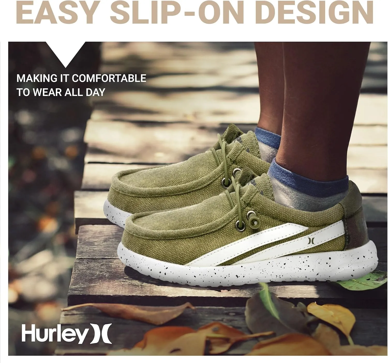 Hurley Kids Elastic Lace Loafers, Canvas Shoes for Boys & Girls - Comfortable, Durable, Stylish - Kid's Fashion Sneakers, Wide Toe Shoes for Everyday Wear