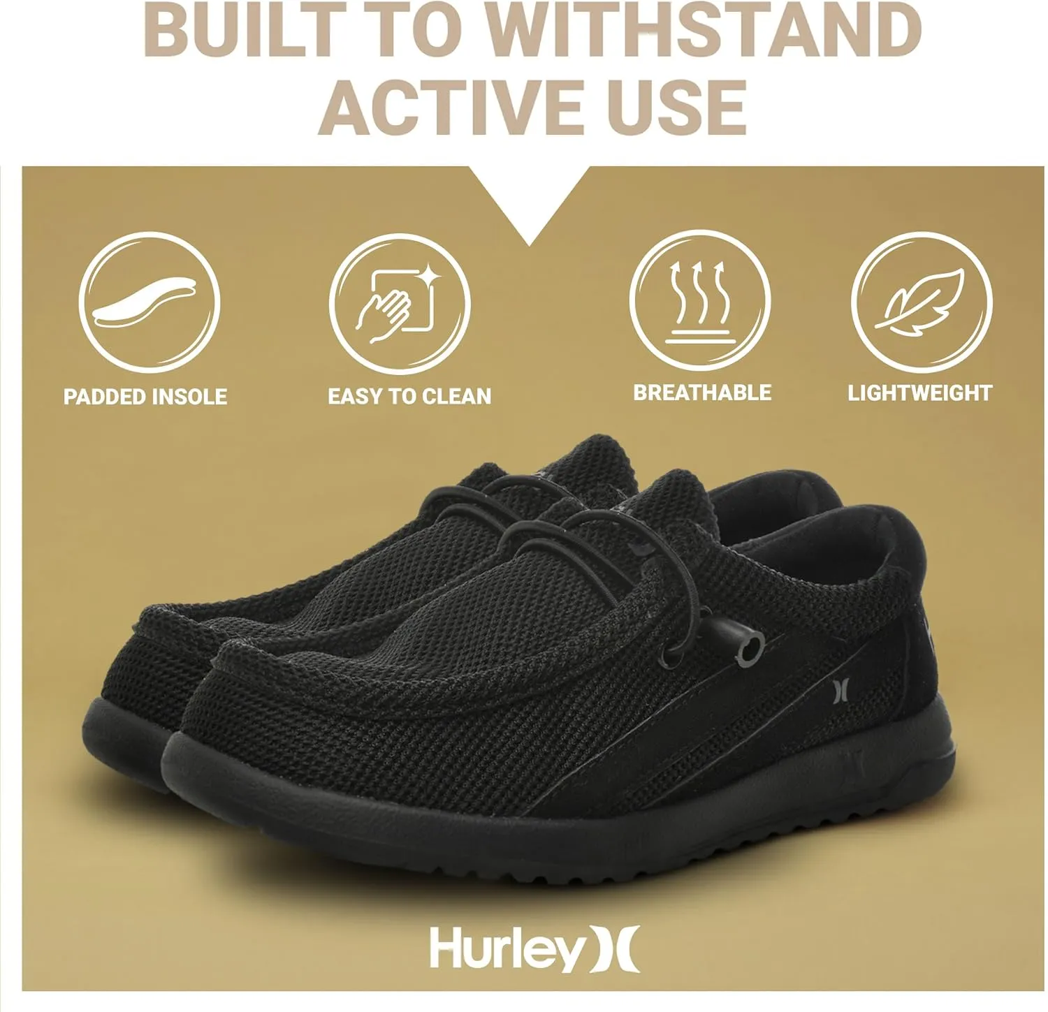 Hurley Kids Elastic Lace Loafers, Canvas Shoes for Boys & Girls - Comfortable, Durable, Stylish - Kid's Fashion Sneakers, Wide Toe Shoes for Everyday Wear