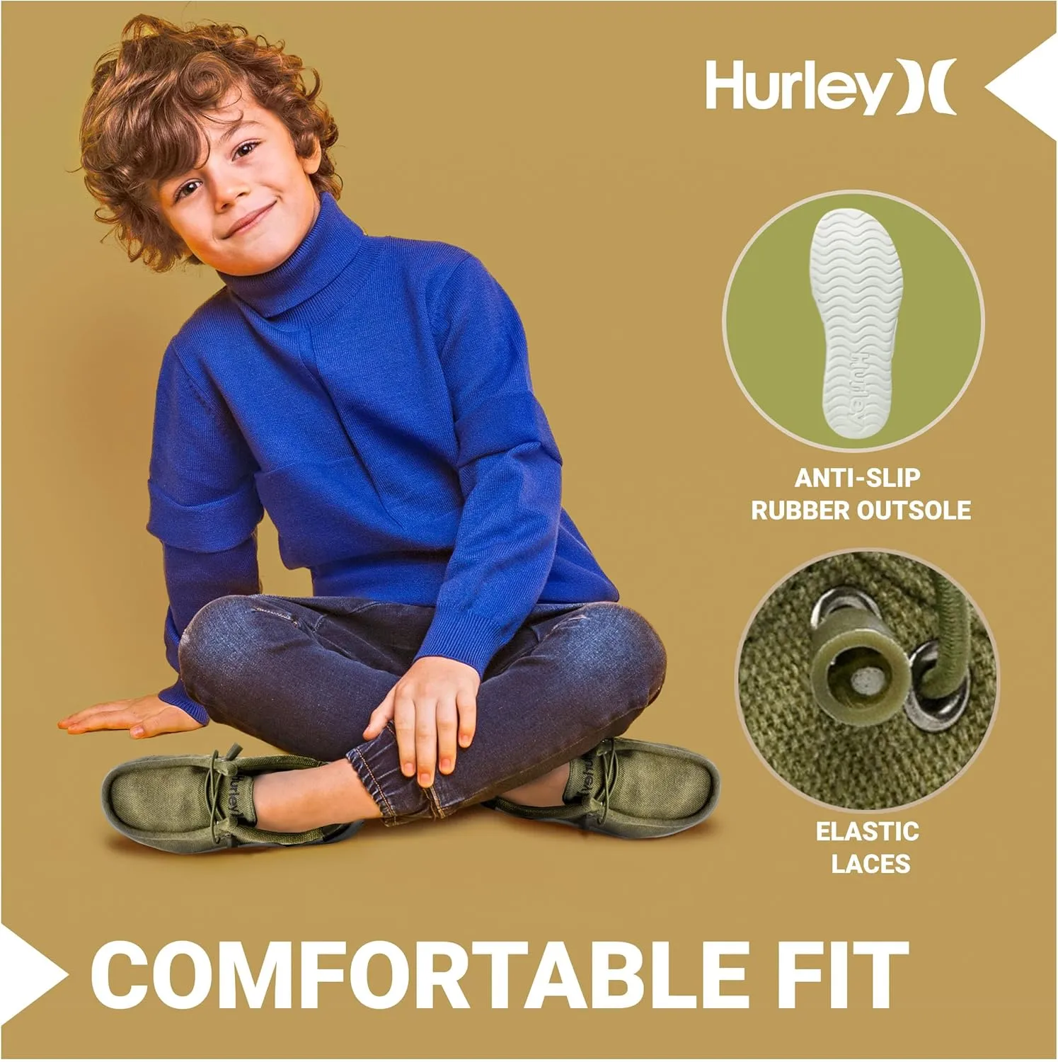Hurley Kids Elastic Lace Loafers, Canvas Shoes for Boys & Girls - Comfortable, Durable, Stylish - Kid's Fashion Sneakers, Wide Toe Shoes for Everyday Wear