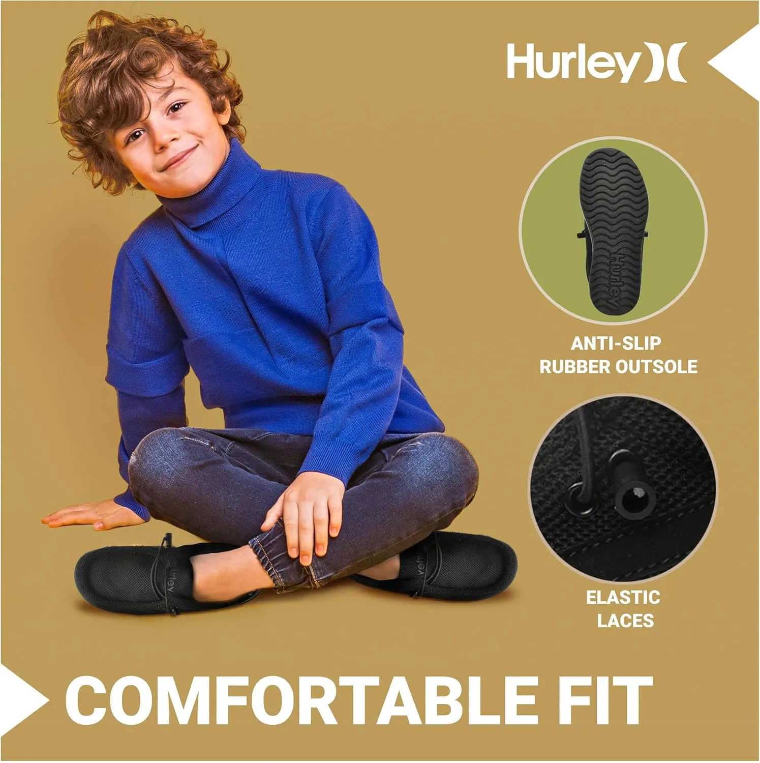Hurley Kids Elastic Lace Loafers, Canvas Shoes for Boys & Girls - Comfortable, Durable, Stylish - Kid's Fashion Sneakers, Wide Toe Shoes for Everyday Wear