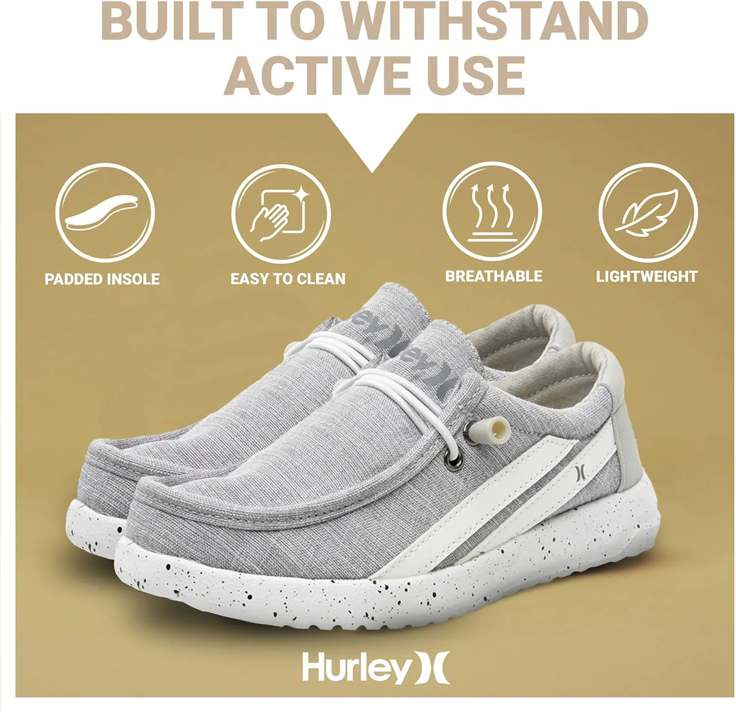 Hurley Kids Elastic Lace Loafers, Canvas Shoes for Boys & Girls - Comfortable, Durable, Stylish - Kid's Fashion Sneakers, Wide Toe Shoes for Everyday Wear
