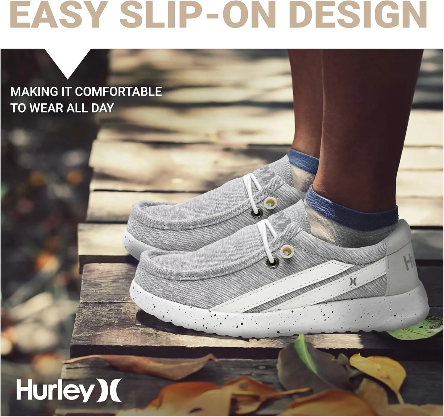 Hurley Kids Elastic Lace Loafers, Canvas Shoes for Boys & Girls - Comfortable, Durable, Stylish - Kid's Fashion Sneakers, Wide Toe Shoes for Everyday Wear