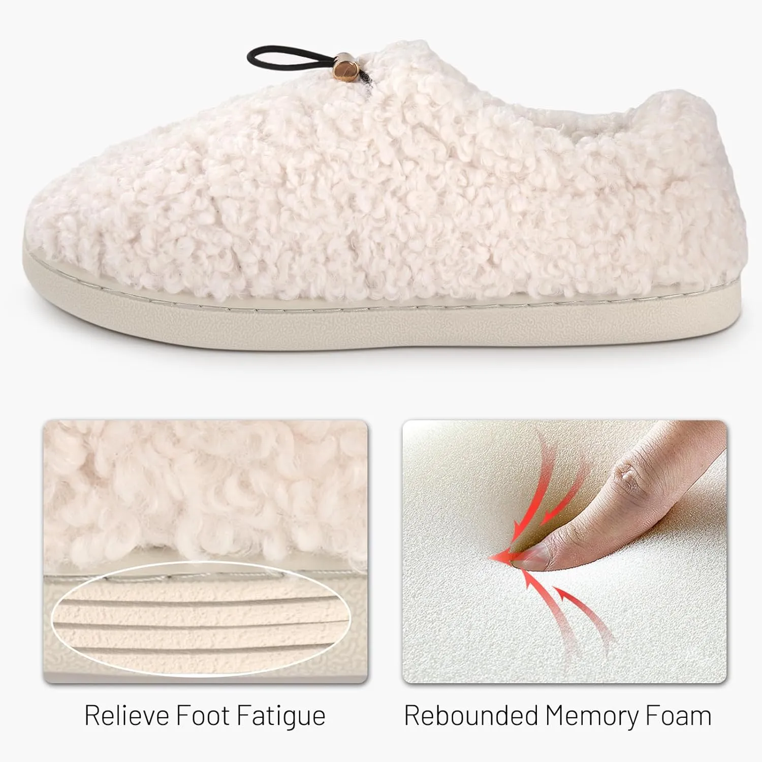 Ibeauti Womens Slippers Memory Foam Fuzzy Loafer Slippers for Indoor Outdoor House Shoes with Drawstring