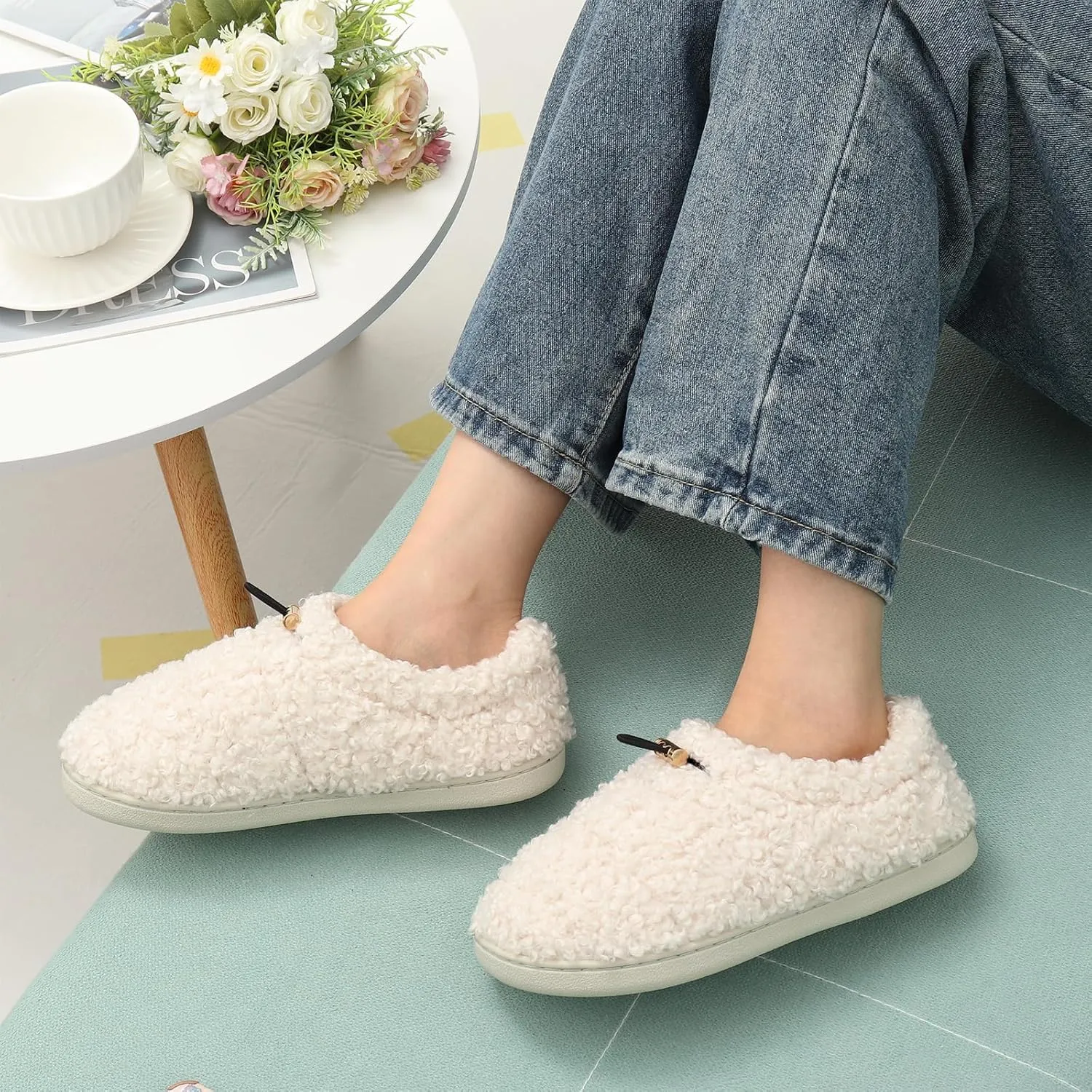 Ibeauti Womens Slippers Memory Foam Fuzzy Loafer Slippers for Indoor Outdoor House Shoes with Drawstring