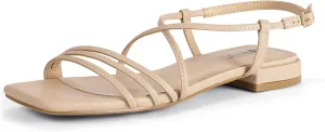 IDIFU Strappy Flat Sandals for Women Dressy Comfortable Square Open Toe Summer Beach Sandal Wedding Bridal Bride Prom Ladies Dress Sandal Fashion Cute Fancy Casual Ankle Strap Sandals