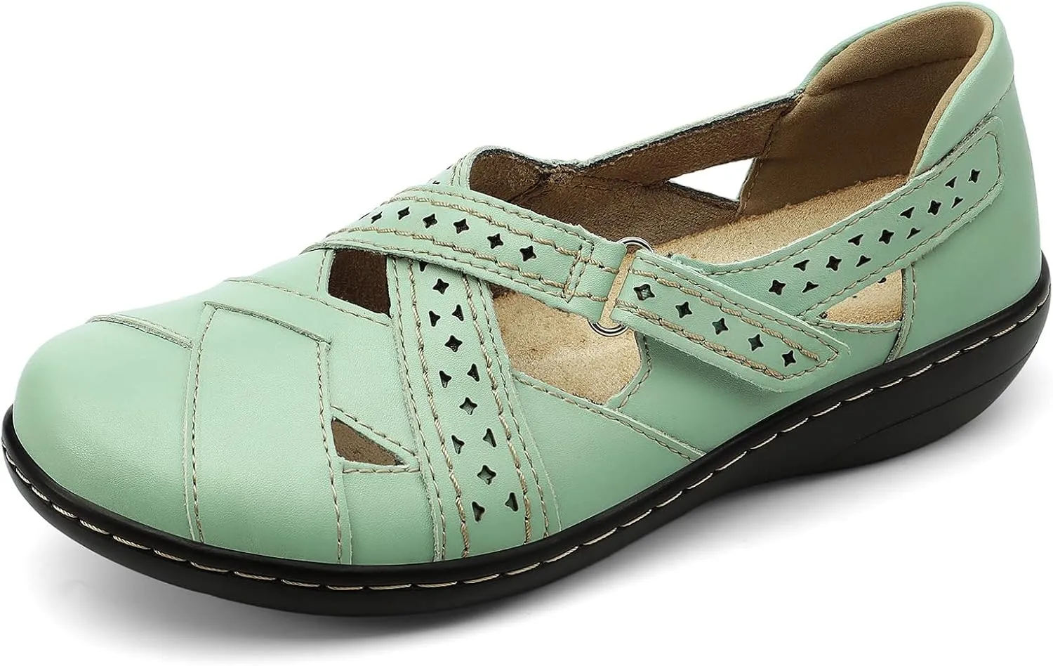 Irrefour Women's Classic Genuine Leather Casual Loafer Cute Slip-On Fashion Closed Toe Flat Sandal Comfy Work Sandal Everyday Walking Shoe