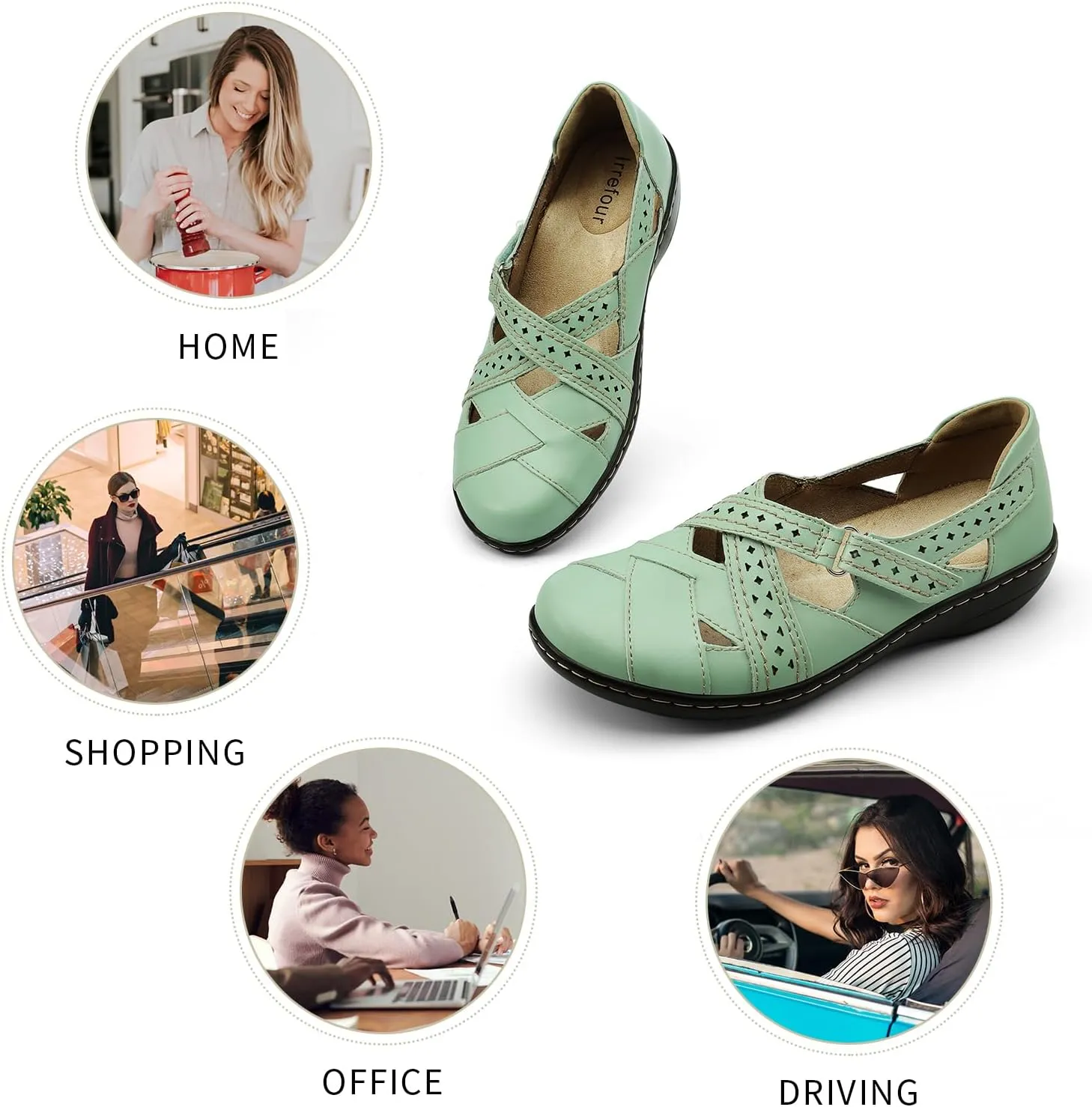 Irrefour Women's Classic Genuine Leather Casual Loafer Cute Slip-On Fashion Closed Toe Flat Sandal Comfy Work Sandal Everyday Walking Shoe
