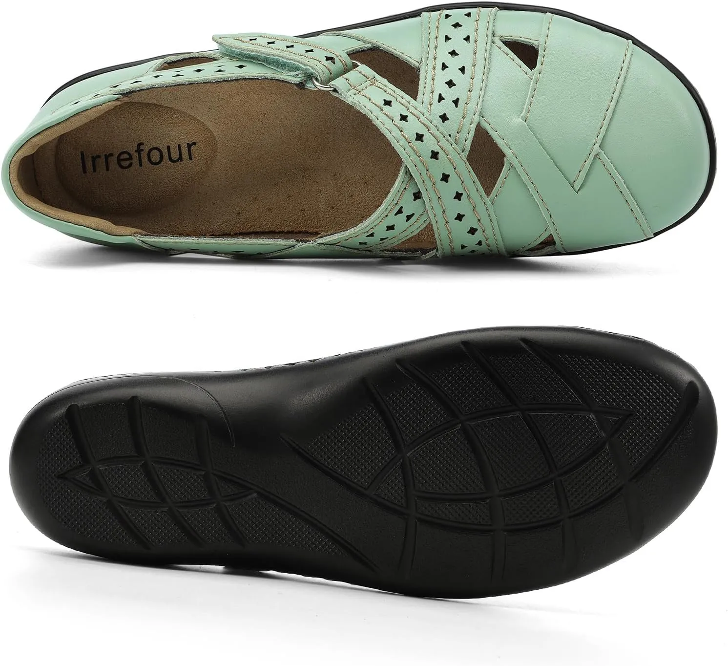 Irrefour Women's Classic Genuine Leather Casual Loafer Cute Slip-On Fashion Closed Toe Flat Sandal Comfy Work Sandal Everyday Walking Shoe