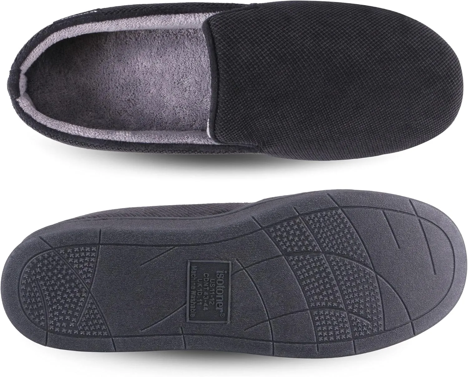isotoner Men's Diamond Corduroy Slippers-Gel Memory Foam Moccasin, Washable, Moisture-Wicking Lining