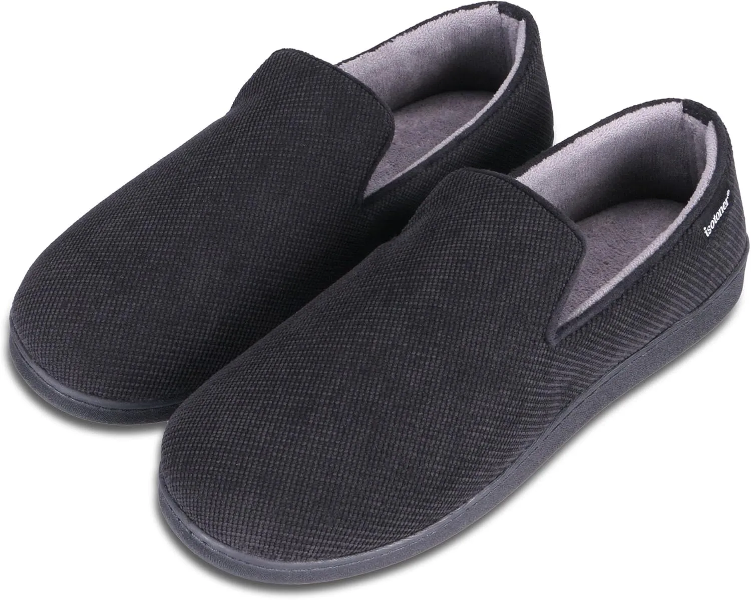isotoner Men's Diamond Corduroy Slippers-Gel Memory Foam Moccasin, Washable, Moisture-Wicking Lining