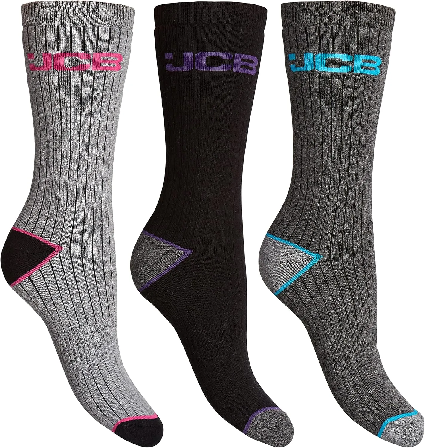 JCB - Ladies Outdoor Activity Socks | 3 Pack | Assorted | UK 4-7, EUR 37-40 | Active Ladies Work Socks