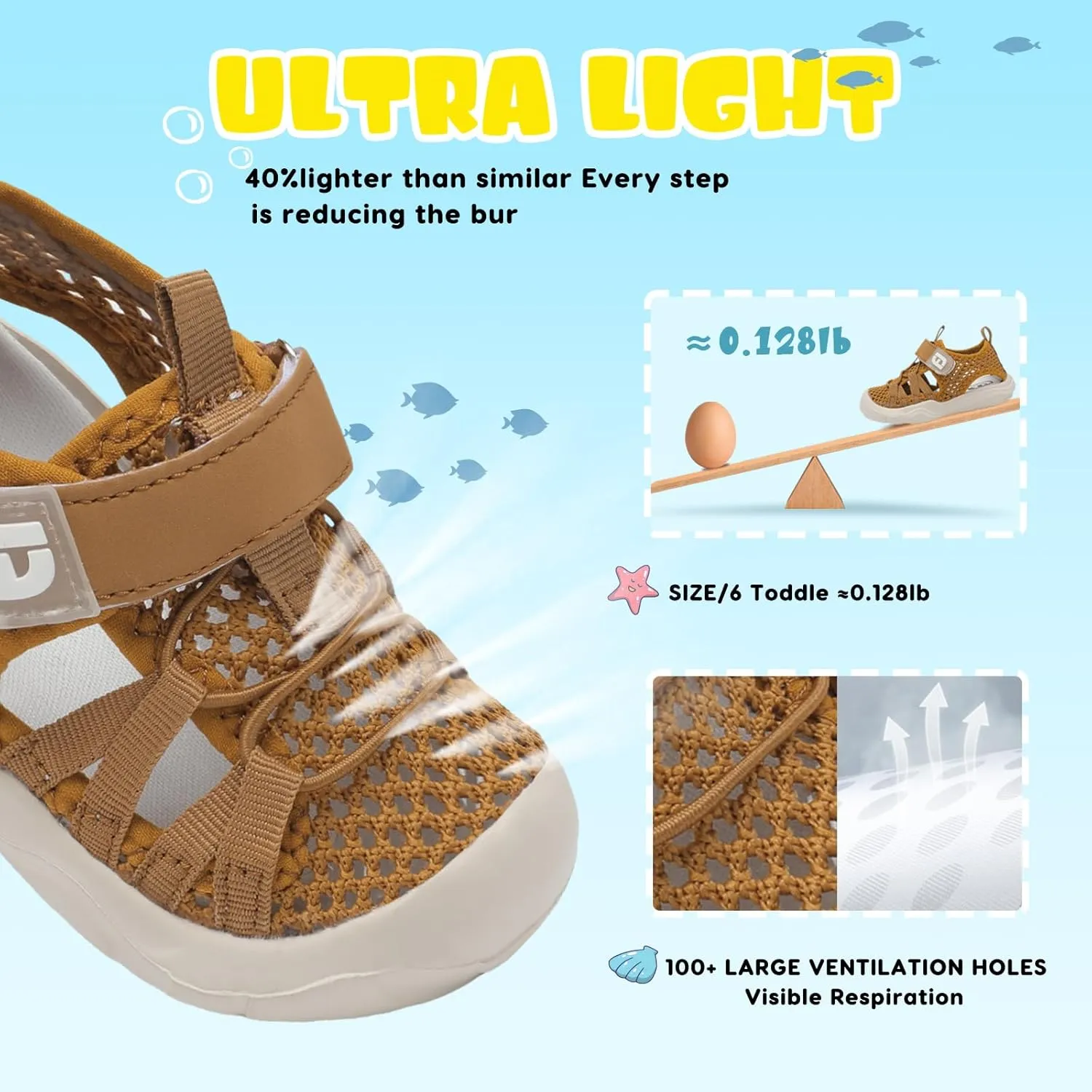JOINFREE Toddler Boys Girls Water Shoes Breathable Qucik Dry Sport Beach Sandals Lightweight Barefoot Flexible