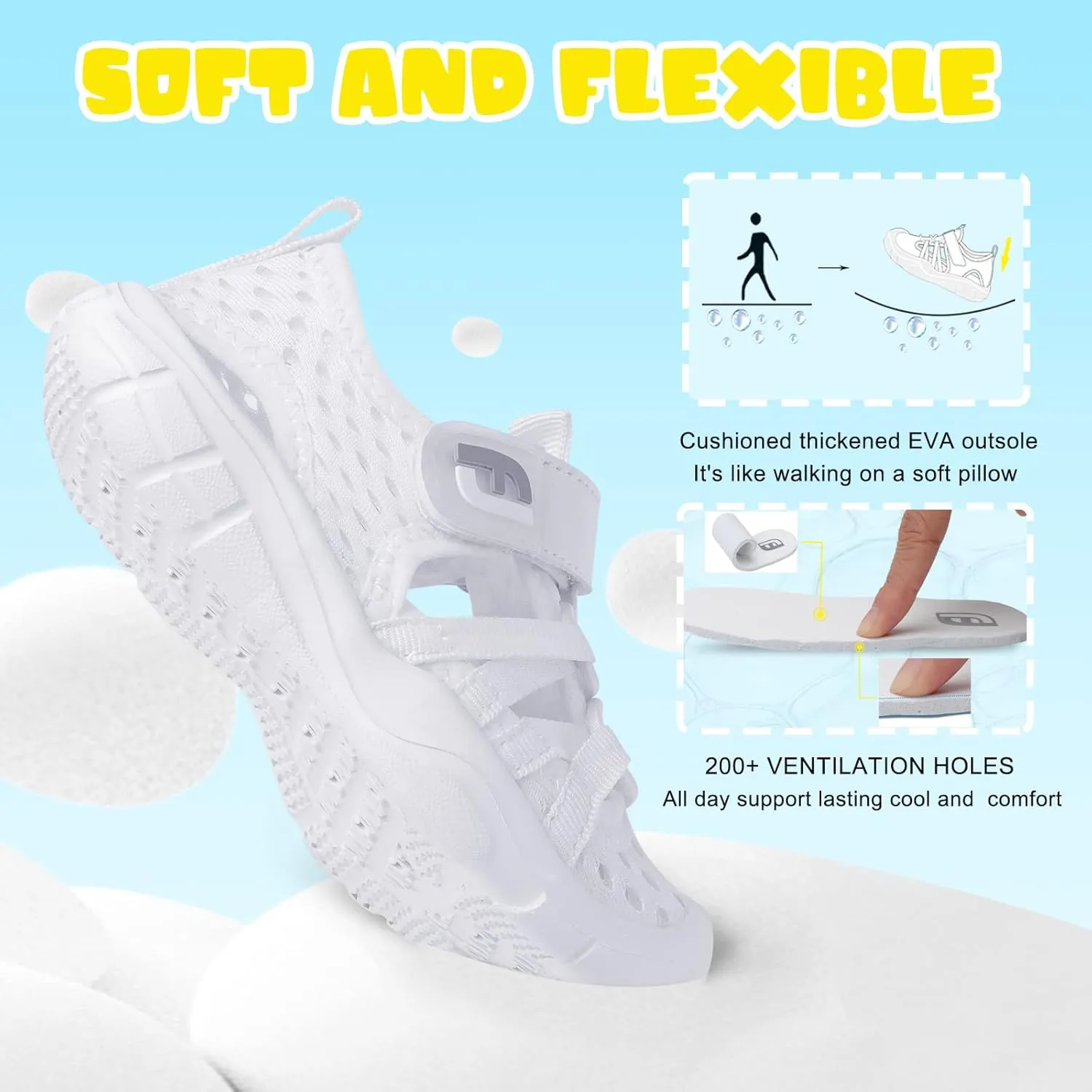 JOINFREE Toddler Boys Girls Water Shoes Breathable Qucik Dry Sport Beach Sandals Lightweight Barefoot Flexible