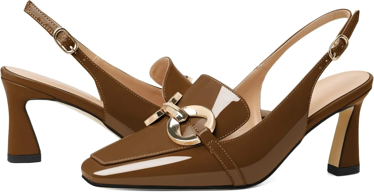 Joseywade Women Slingback Low Kitten Heels Loafer Pumps 2.5 Inch Heeled Sandals Closed Toe Dress Shoes