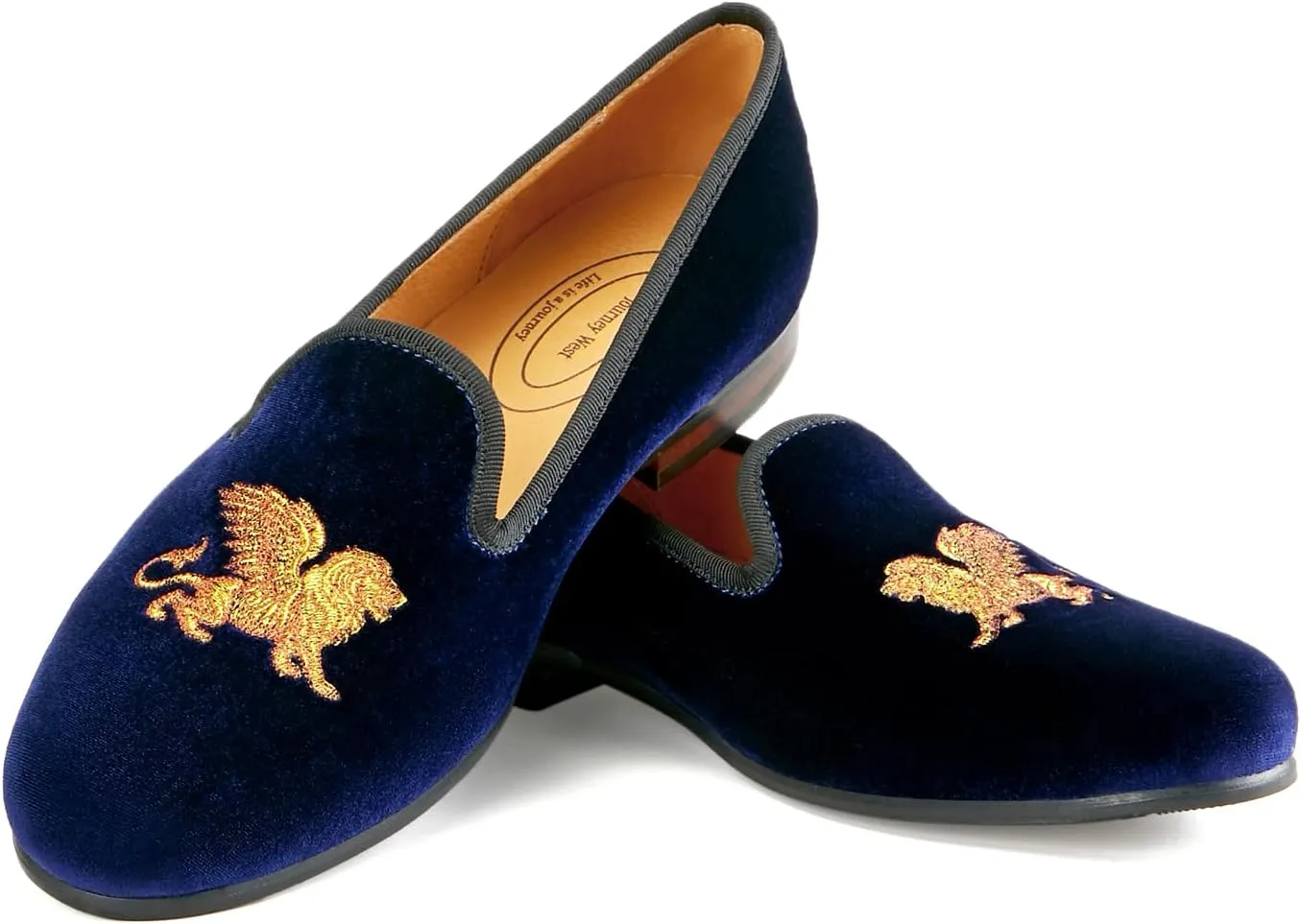 Journey West Men's Velvet Loafers Embroidery Slip-On Loafers Tuxedo Dress Shoes Smoking Slippers for Men