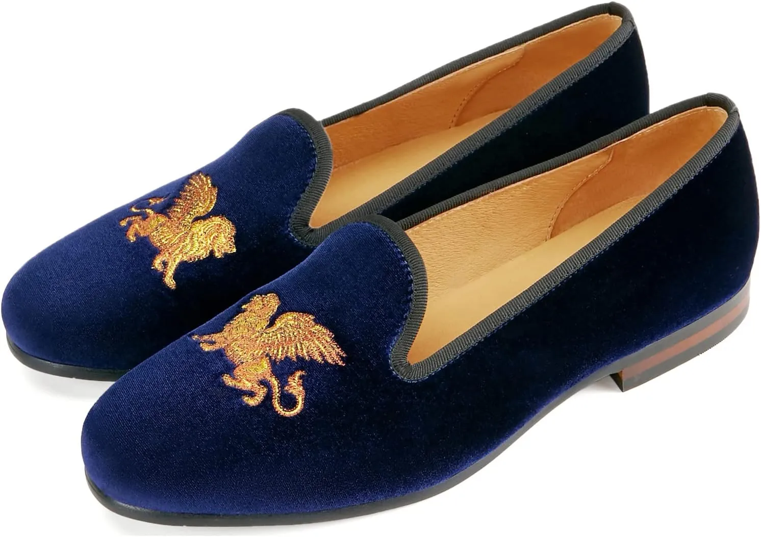 Journey West Men's Velvet Loafers Embroidery Slip-On Loafers Tuxedo Dress Shoes Smoking Slippers for Men