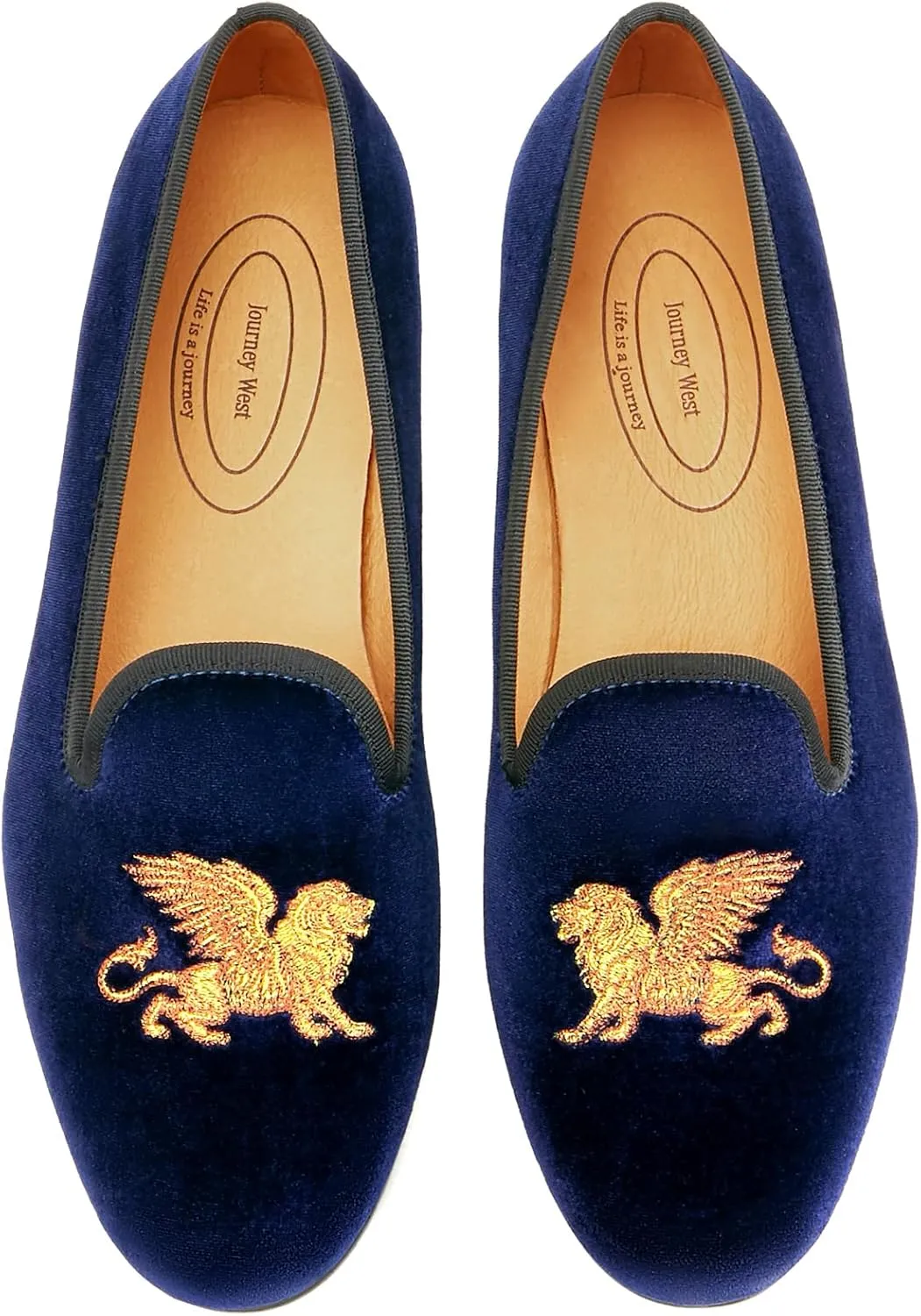 Journey West Men's Velvet Loafers Embroidery Slip-On Loafers Tuxedo Dress Shoes Smoking Slippers for Men
