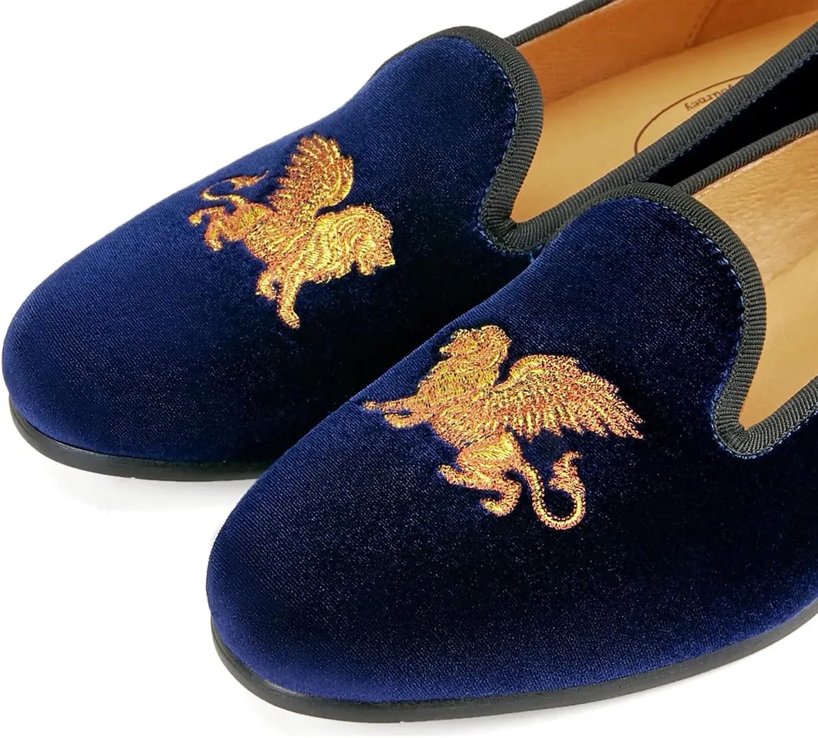 Journey West Men's Velvet Loafers Embroidery Slip-On Loafers Tuxedo Dress Shoes Smoking Slippers for Men