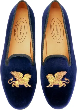 Journey West Men's Velvet Loafers Embroidery Slip-On Loafers Tuxedo Dress Shoes Smoking Slippers for Men