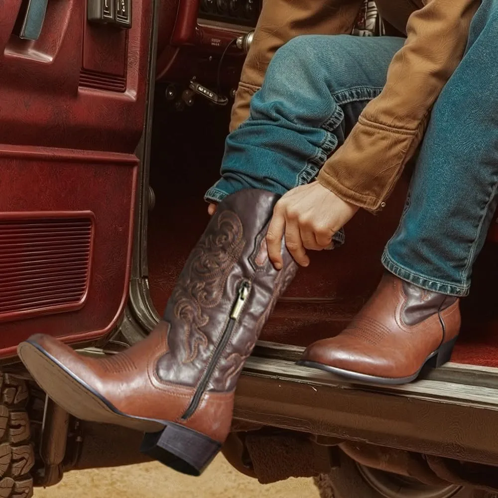 Jousen Cowboy Boots For Men Classic Western Embroidered Boot Retro Short Botas