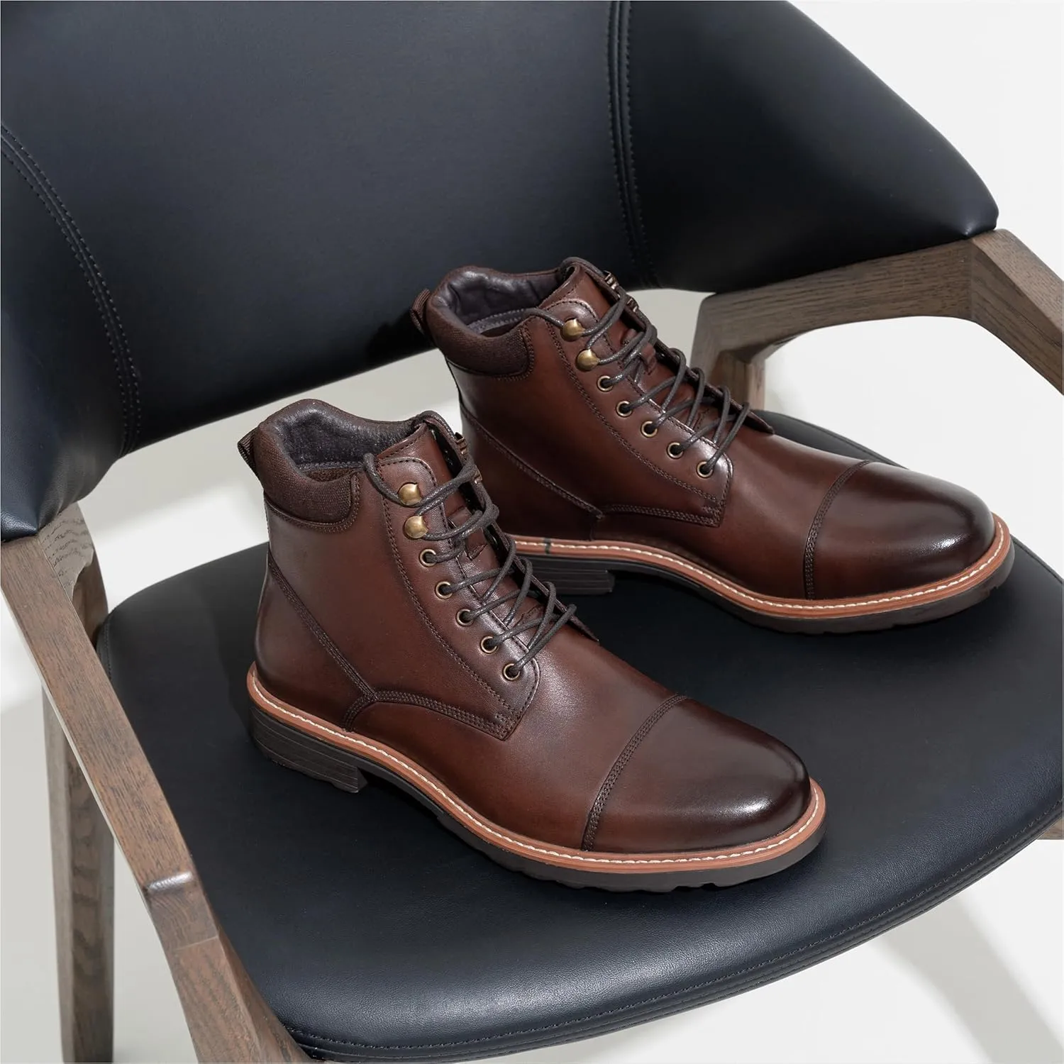 Jousen Mens Chukka Boots Leather Dress Boots for Men Retro Ankle Boots Mens High Top Boots