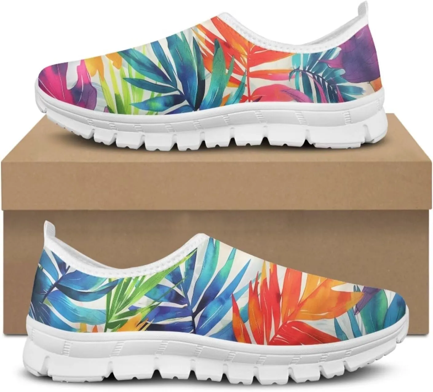 JoyLamoria Bright Blossom Walking Shoes Travel Clog Slip on Causal Loafer with Floral Print Fashion Sneakers for Men Women