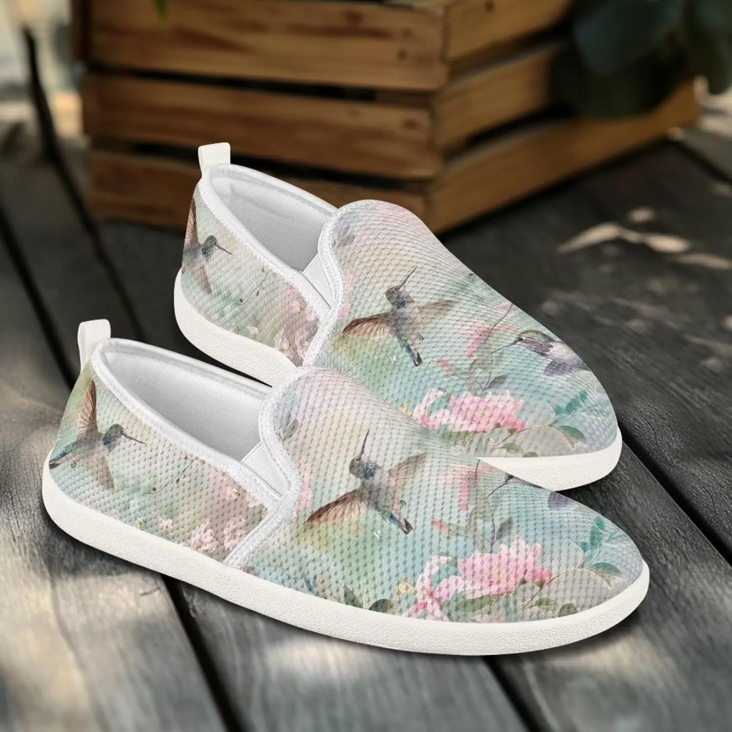 JoyLamoria Hummingbird Sneakers Walking Shoes Teens Adults Elastic Loafers and Flats Quick Drying Sneakers Slip On Shoes Arch Support