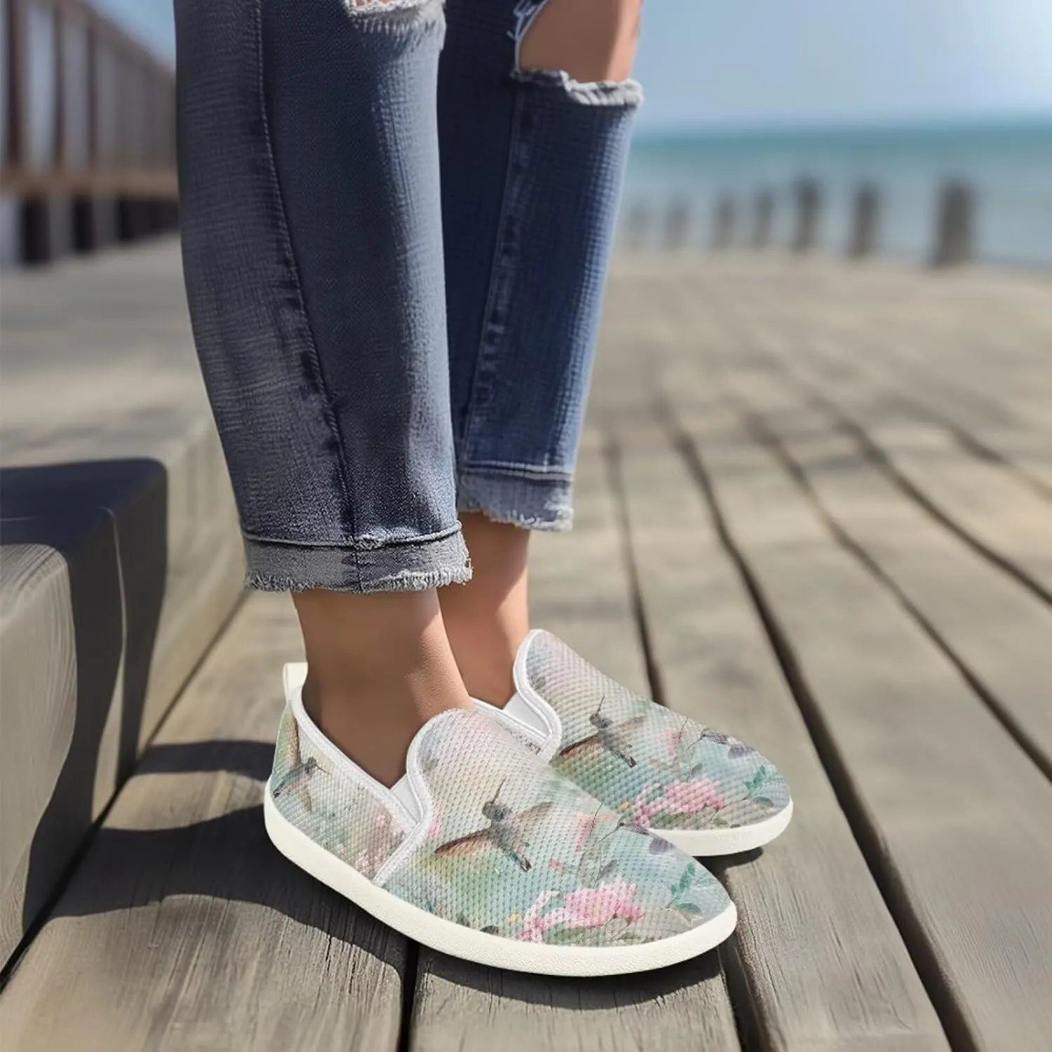 JoyLamoria Hummingbird Sneakers Walking Shoes Teens Adults Elastic Loafers and Flats Quick Drying Sneakers Slip On Shoes Arch Support