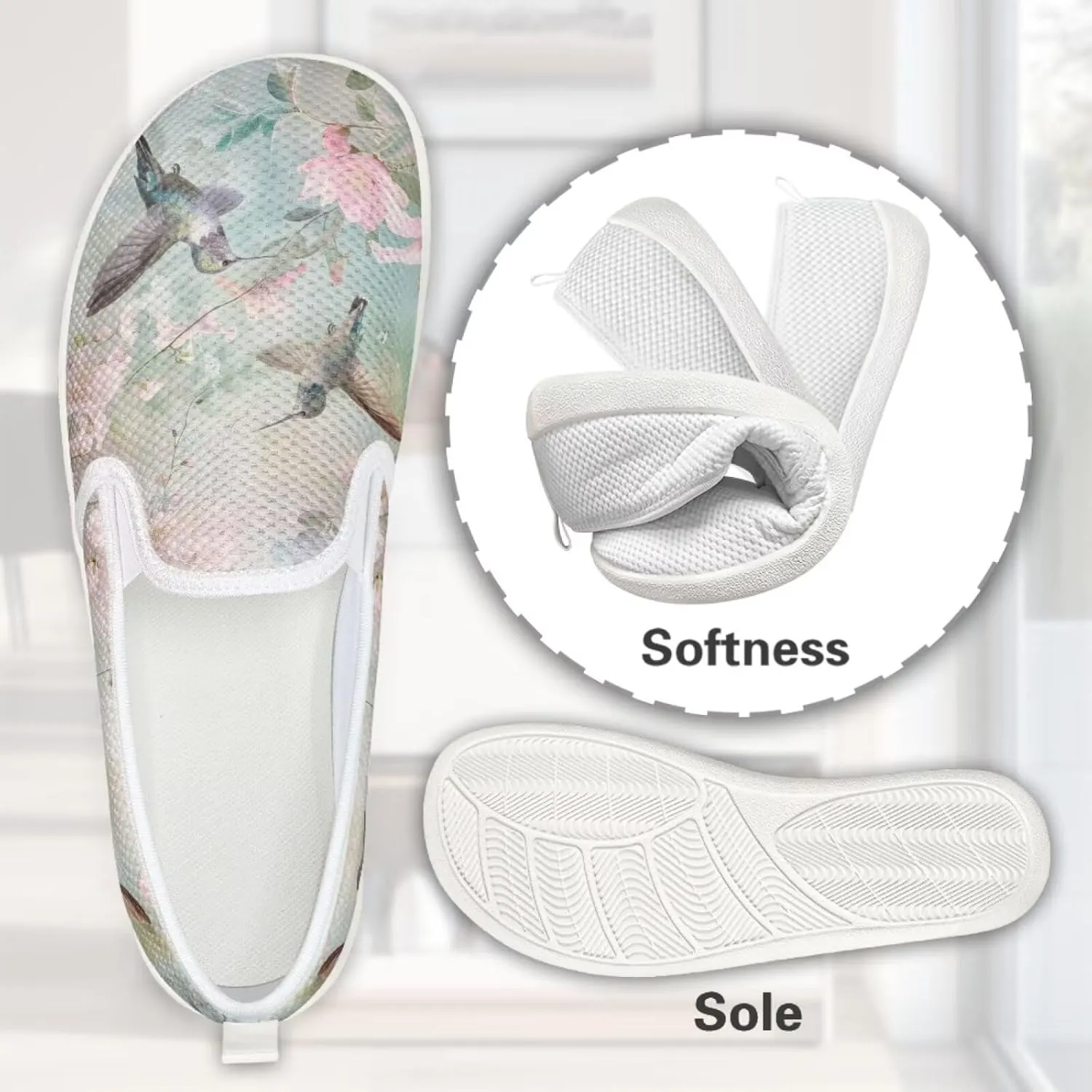 JoyLamoria Hummingbird Sneakers Walking Shoes Teens Adults Elastic Loafers and Flats Quick Drying Sneakers Slip On Shoes Arch Support
