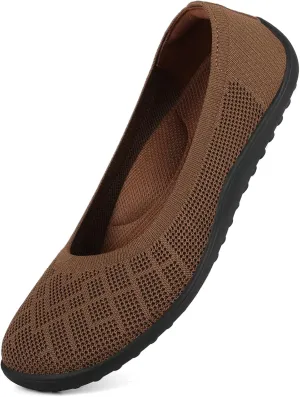 KBZone Women‘s Flat Shoes Round Toe Knit Ballet Flat Comfort Dressy Flat Walking Shoes