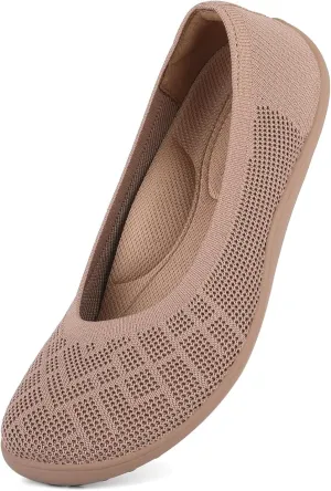 KBZone Women‘s Flat Shoes Round Toe Knit Ballet Flat Comfort Dressy Flat Walking Shoes