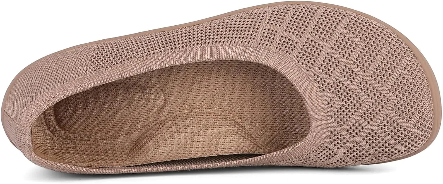 KBZone Women‘s Flat Shoes Round Toe Knit Ballet Flat Comfort Dressy Flat Walking Shoes