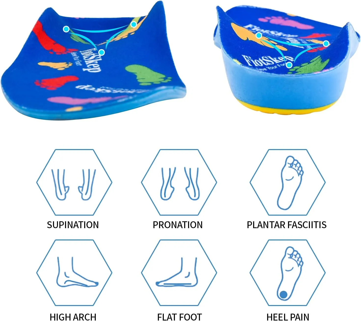 Kids Arch Support Orthotics Over-Pronation Plantar Fasciitis Flat Feet PU Foam Inserts Relieve Foot Back Hip Leg and Knee Pain, Gel Cushion for Heel Pain