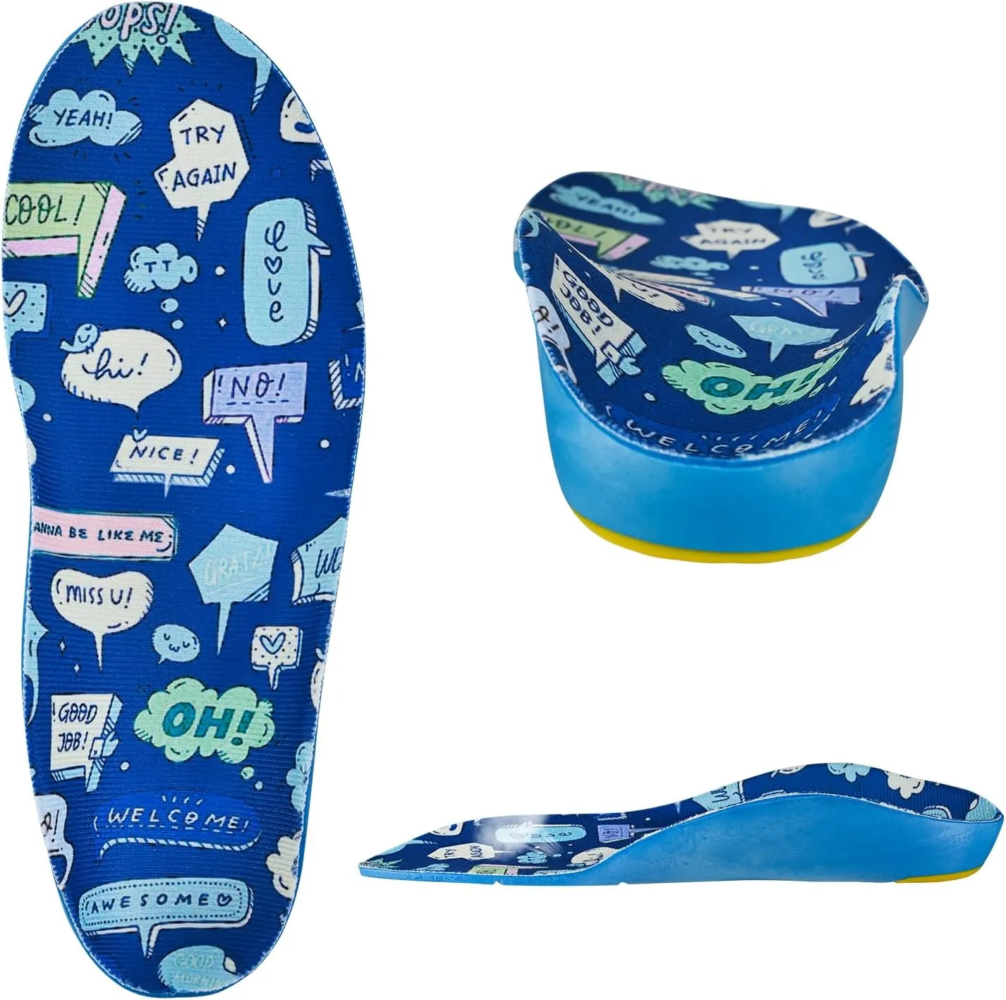 Kids Insoles for Over-Pronation Soft PU Foam Orthotics Relieve Plantar Fasciitis Flat Foot Child Inserts Gel Heel Cushion (Multicolor, 3-7M Toddler)