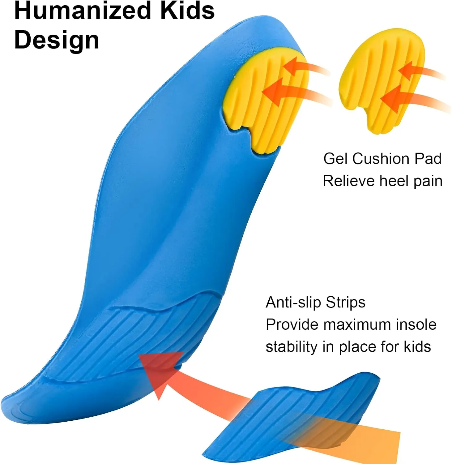 Kids Insoles for Over-Pronation Soft PU Foam Orthotics Relieve Plantar Fasciitis Flat Foot Child Inserts Gel Heel Cushion (Multicolor, 3-7M Toddler)