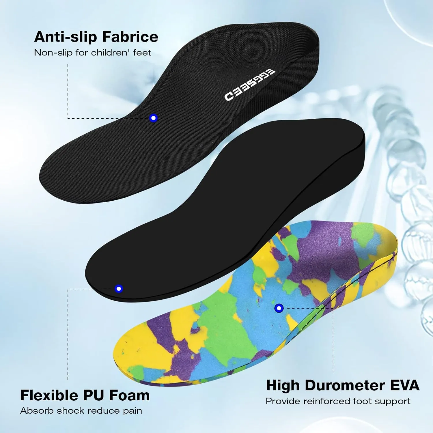 Kids Orthotic Cushioning Arch Support Shoe Insoles, Children EVA Foam Inserts for Flat Feet, Plantar Fasciitis Size 4
