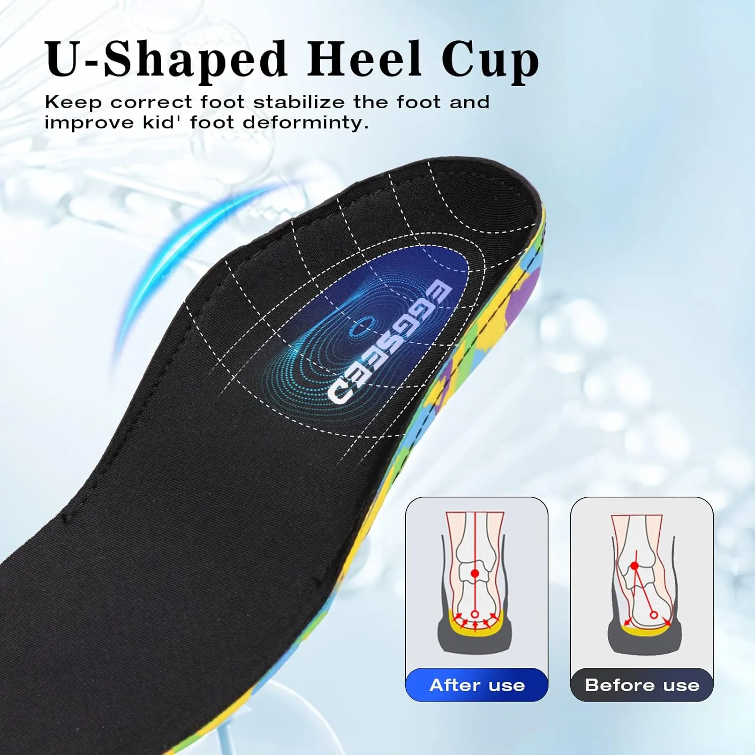 Kids Orthotic Cushioning Arch Support Shoe Insoles, Children EVA Foam Inserts for Flat Feet, Plantar Fasciitis Size 4