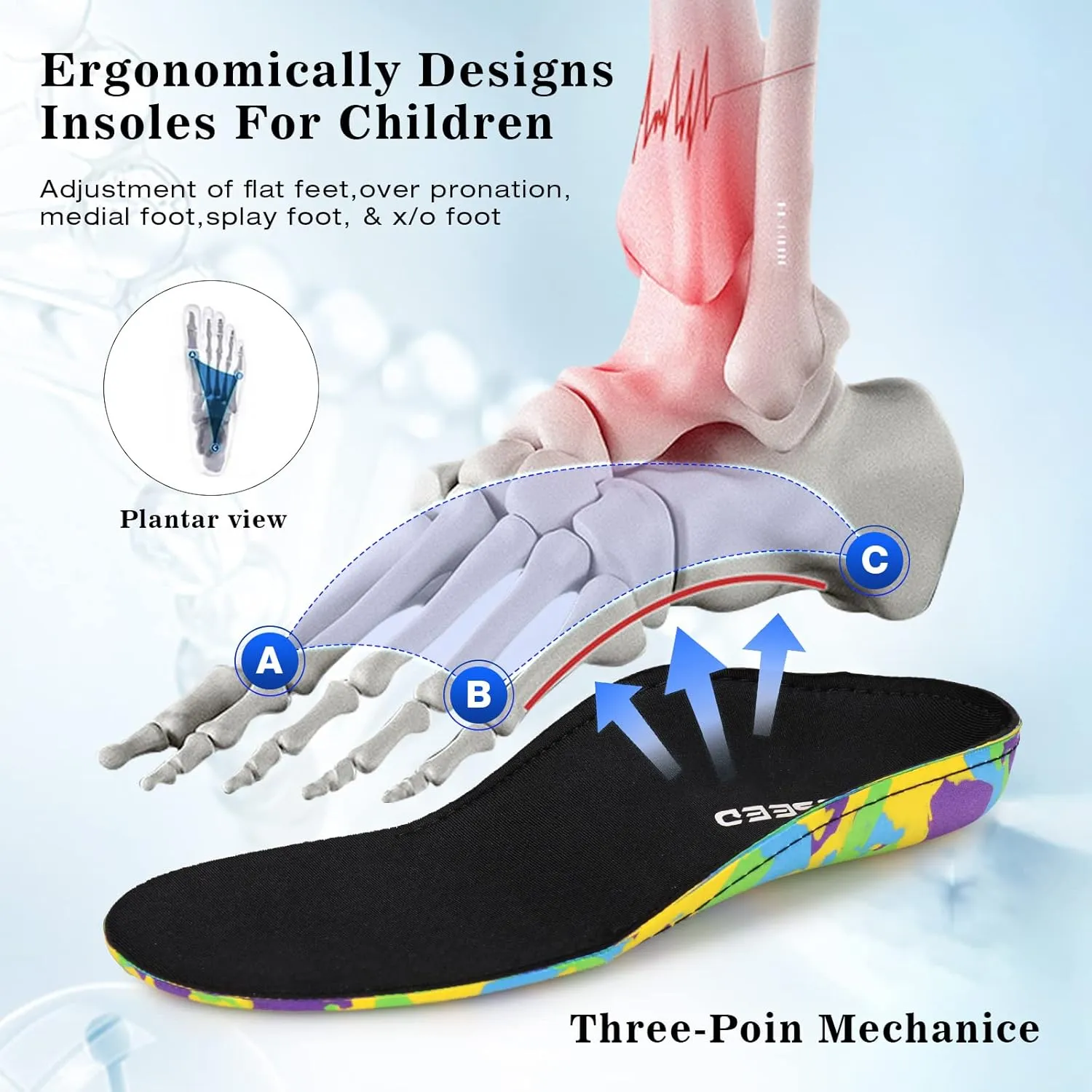 Kids Orthotic Cushioning Arch Support Shoe Insoles, Children EVA Foam Inserts for Flat Feet, Plantar Fasciitis Size 4