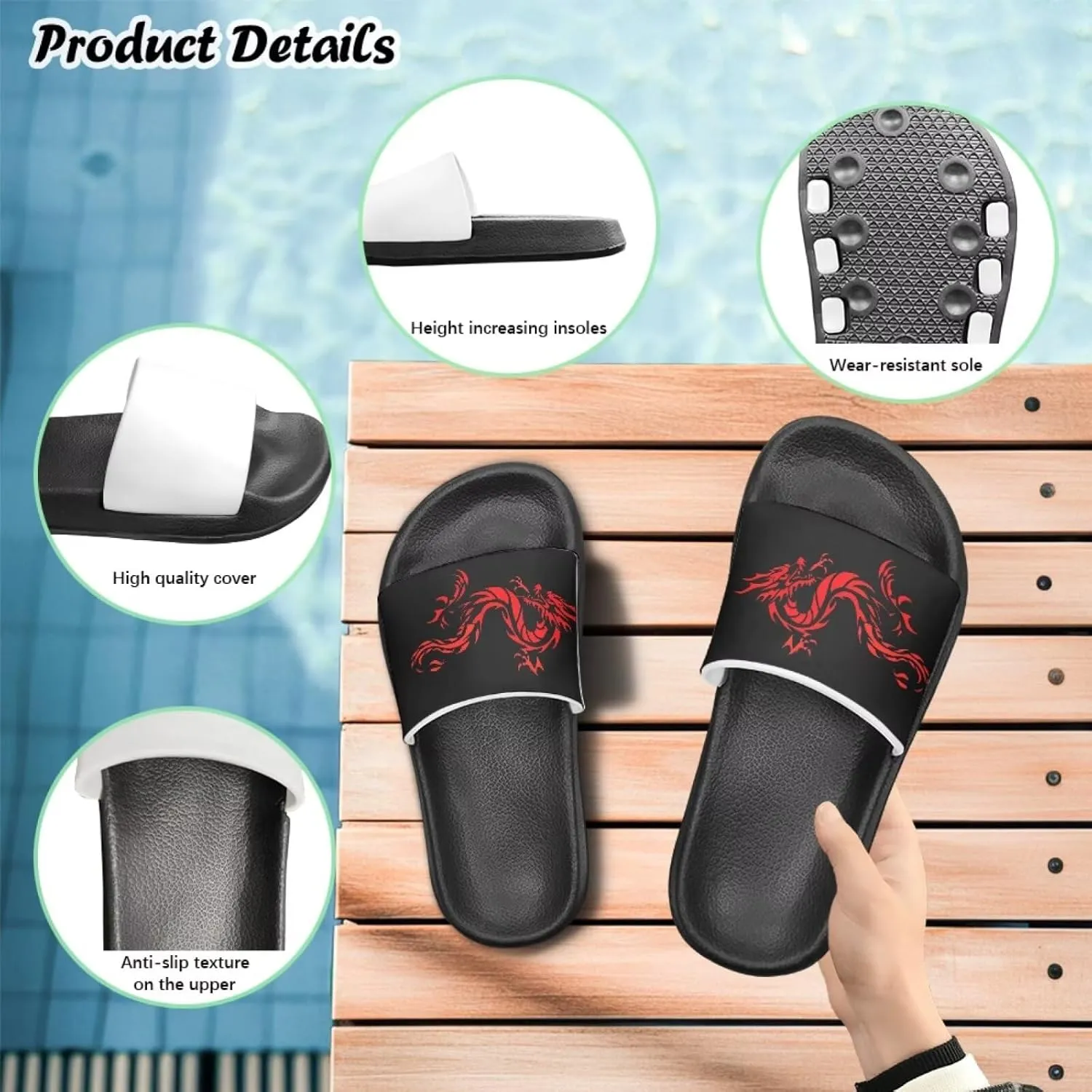 Kids Sandals Boys Quick Drying Bathroom Shower Sandal Summer Beach Pool Slippers with Non-Slip Sole