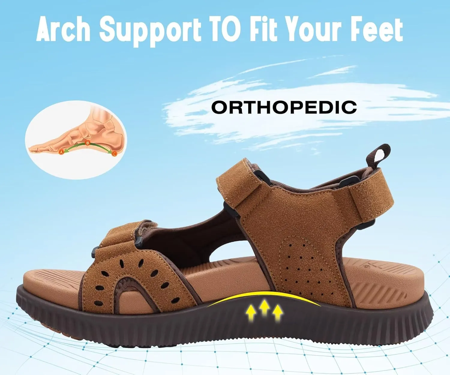 KuaiLu Mens Hiking Sandals With Arch Support Sport Recovery Athletic Walking Sandals For Man Outdoor Summer Casual Thick Cushion Beach Water Fisherman Sandal Size 7-15