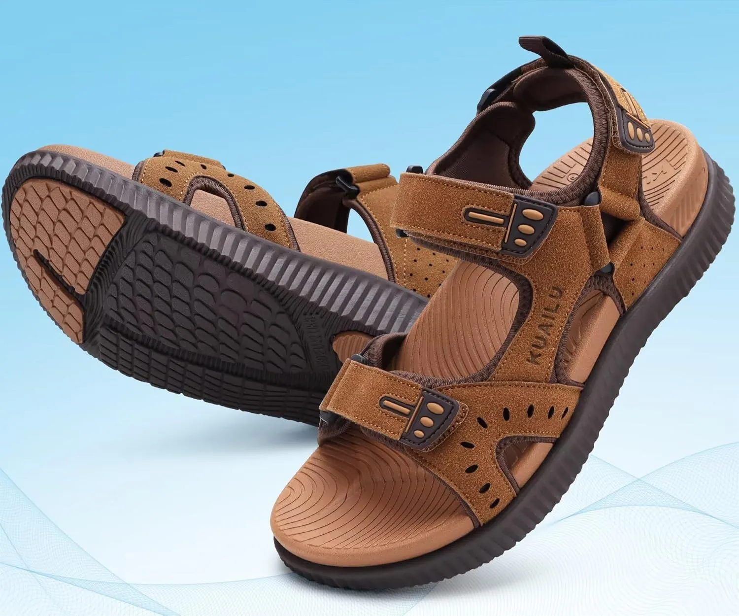 KuaiLu Mens Hiking Sandals With Arch Support Sport Recovery Athletic Walking Sandals For Man Outdoor Summer Casual Thick Cushion Beach Water Fisherman Sandal Size 7-15