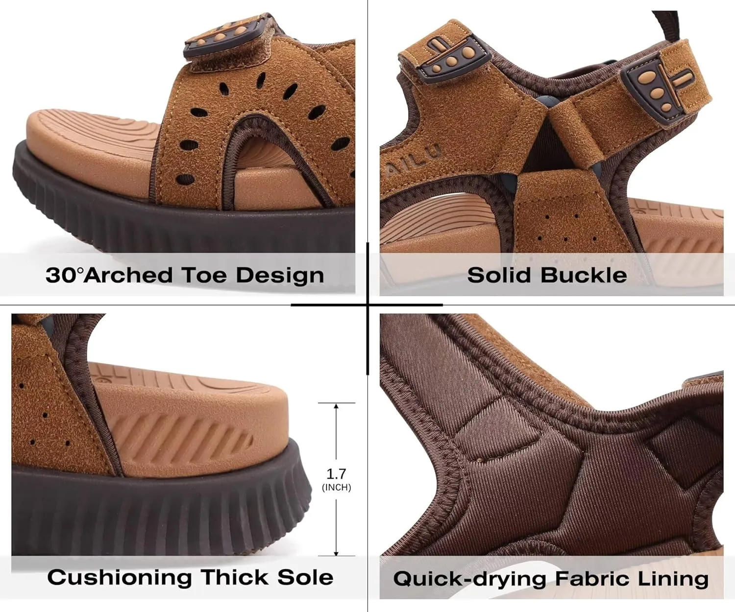 KuaiLu Mens Hiking Sandals With Arch Support Sport Recovery Athletic Walking Sandals For Man Outdoor Summer Casual Thick Cushion Beach Water Fisherman Sandal Size 7-15