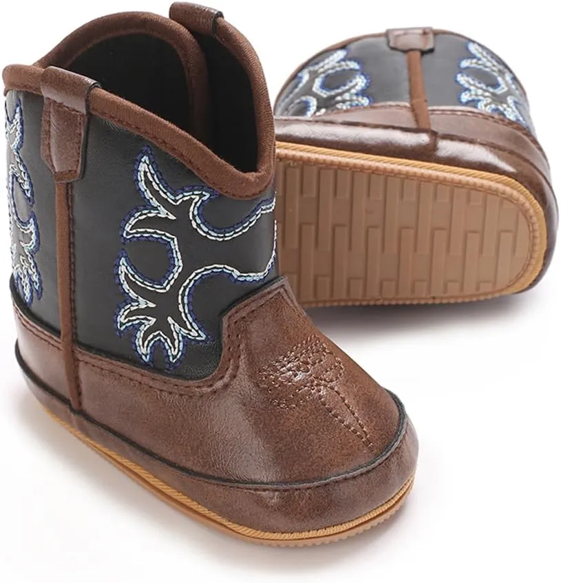 Kuner Baby Cowboy Boots Western Boots Toddler Cowboy Bootie Soft Sole Non-Slip Crib Shoes for Infant Boys Girls0-18 Months