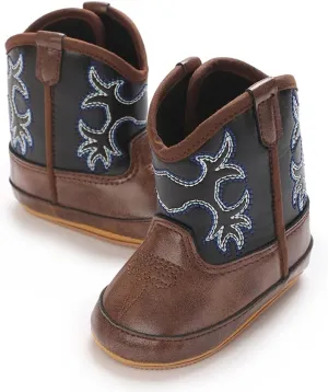 Kuner Baby Cowboy Boots Western Boots Toddler Cowboy Bootie Soft Sole Non-Slip Crib Shoes for Infant Boys Girls0-18 Months