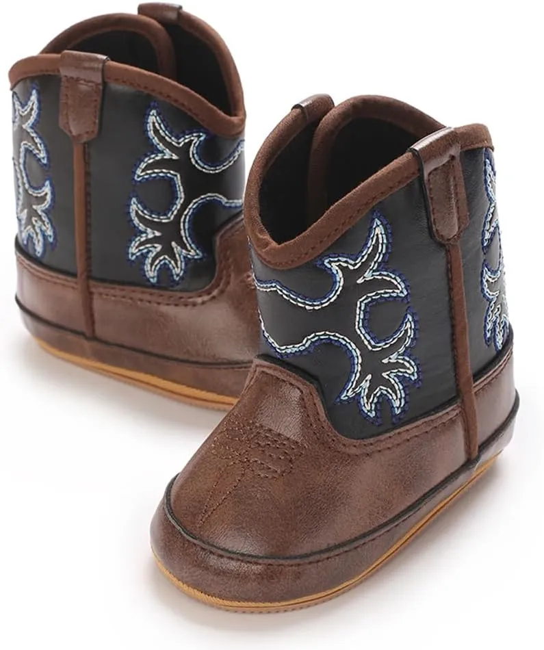 Kuner Baby Cowboy Boots Western Boots Toddler Cowboy Bootie Soft Sole Non-Slip Crib Shoes for Infant Boys Girls0-18 Months