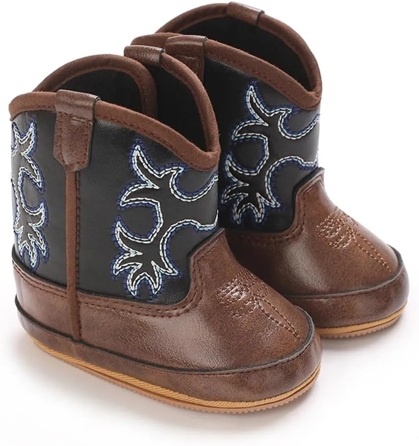 Kuner Baby Cowboy Boots Western Boots Toddler Cowboy Bootie Soft Sole Non-Slip Crib Shoes for Infant Boys Girls0-18 Months